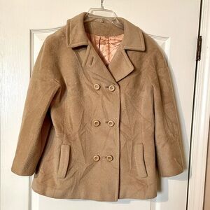 Damselle New York Camel Tan Size M Peacoat Double Breasted Lined Vintage Preppy